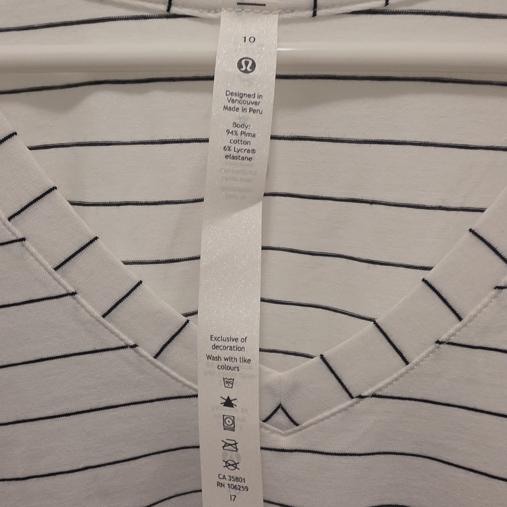 Lululemon Athletica White and Black Striped Tee - Picture 3 of 5